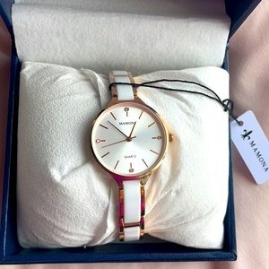 Mamona Quartz White Pearl Colored with Gold Watch